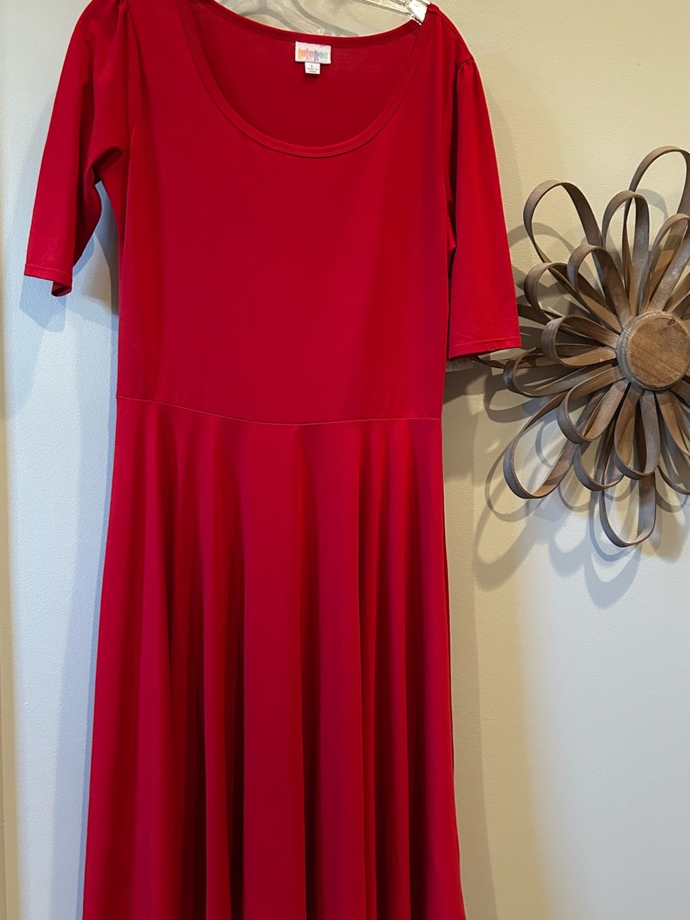 LuLaRoe Red Scoop-Neck Casual Midi Dress